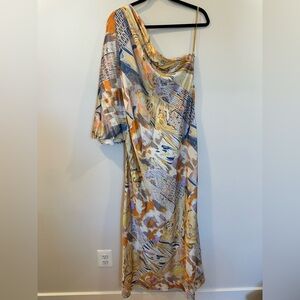 Anthropologie Mandira Wirk One-Shoulder Printed Dress